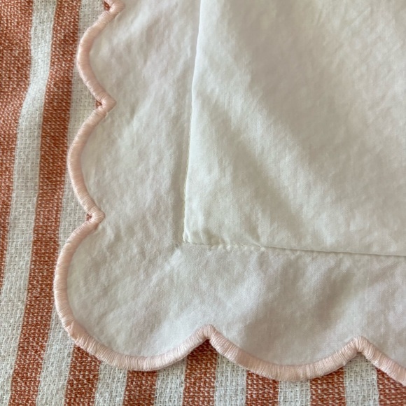 VTG Made in France King size flat sheet + sham set cotton pink scalloped edge - Picture 11 of 16